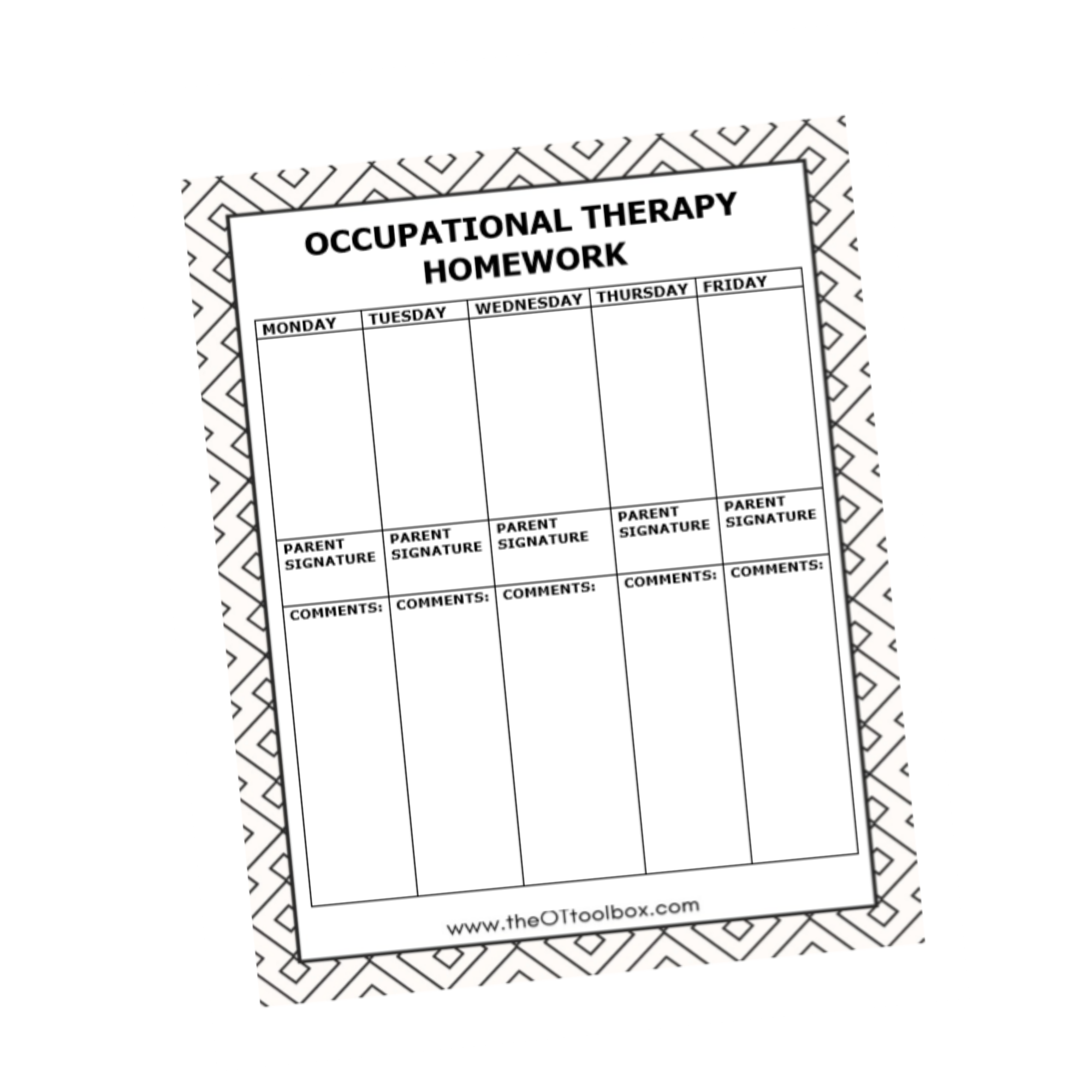 OT homework sheet/parent communication sheet